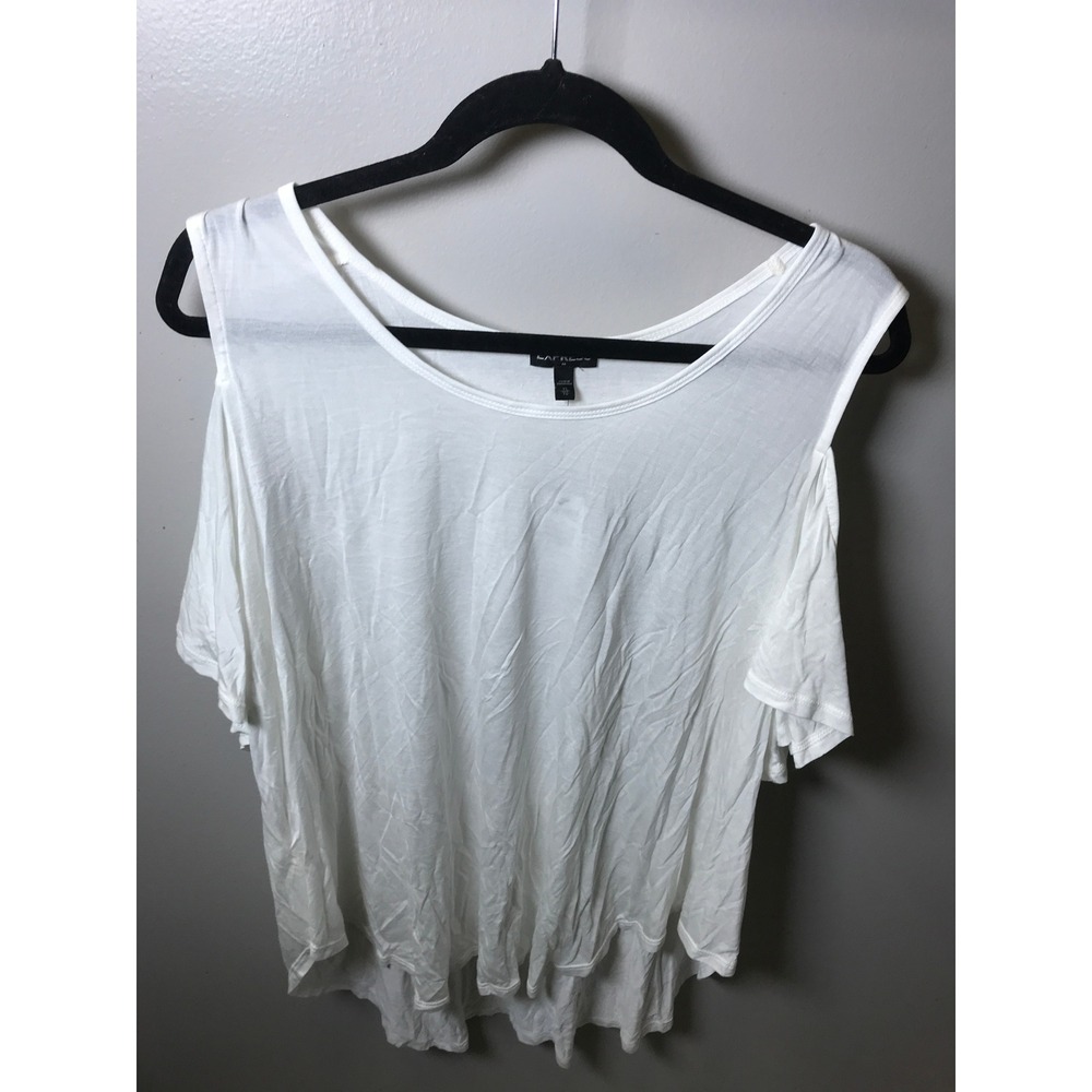 Express White Cold Shoulder Top XL Short Sleeve Micro Modal High Low Hem New